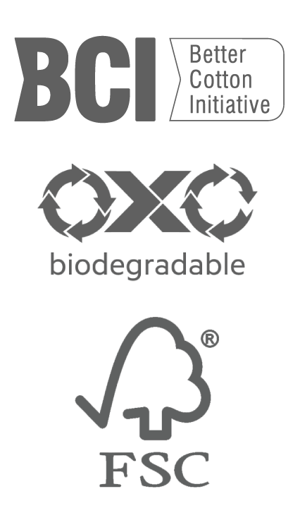 Better Cotton Initiative Logo, Biodegradable logo and FSC certified logo