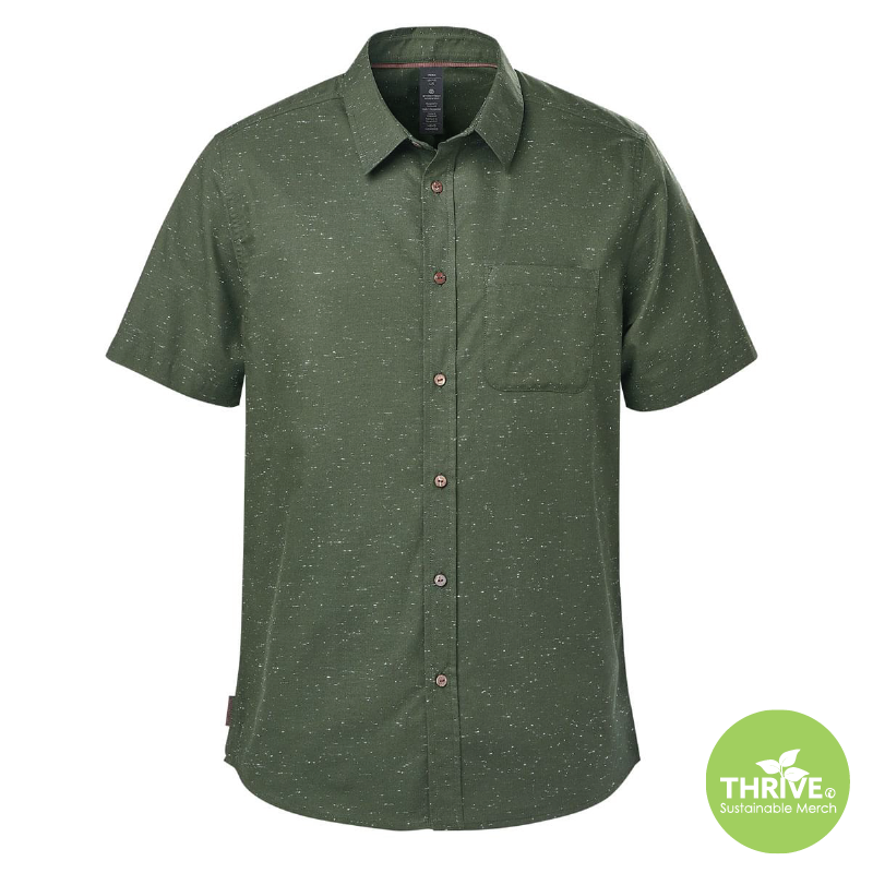 Image of men's skeena button short sleeve shirt in green