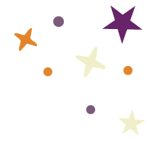 decorative stars in purple and orange