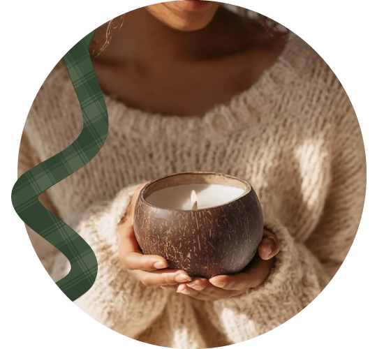 candle women holding coconut candle